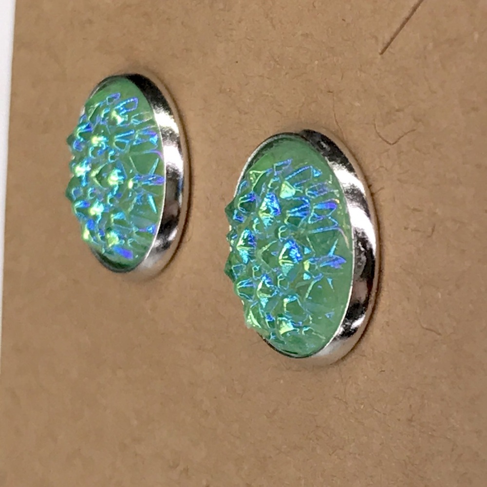 Faux Druzy Stud Stainless Steel Earrings Fashion Jewelry - Picture 2 of 6
